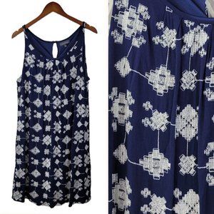 Luxology Embroidered Size 16 Shirt Dress Aztec Geometric Navy Blue Knee Length